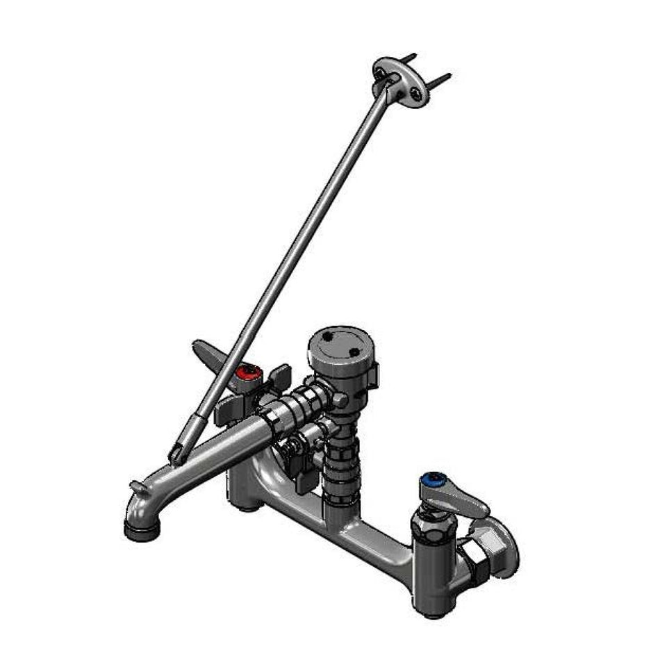 Service Sink Faucet, 8" Wall Mount, Built-In Stops, B-0963 Vacuum Breaker Polished Chrome Finish