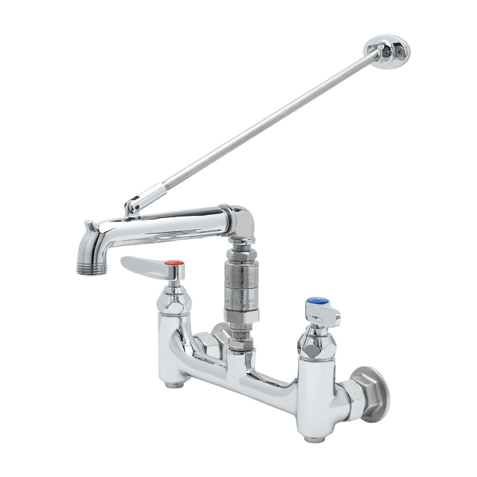 Service Sink Faucet, 8" Wall Mount, Built-In Stops, Continuous Pressure Vacuum Breaker, Polished Chrome Finish