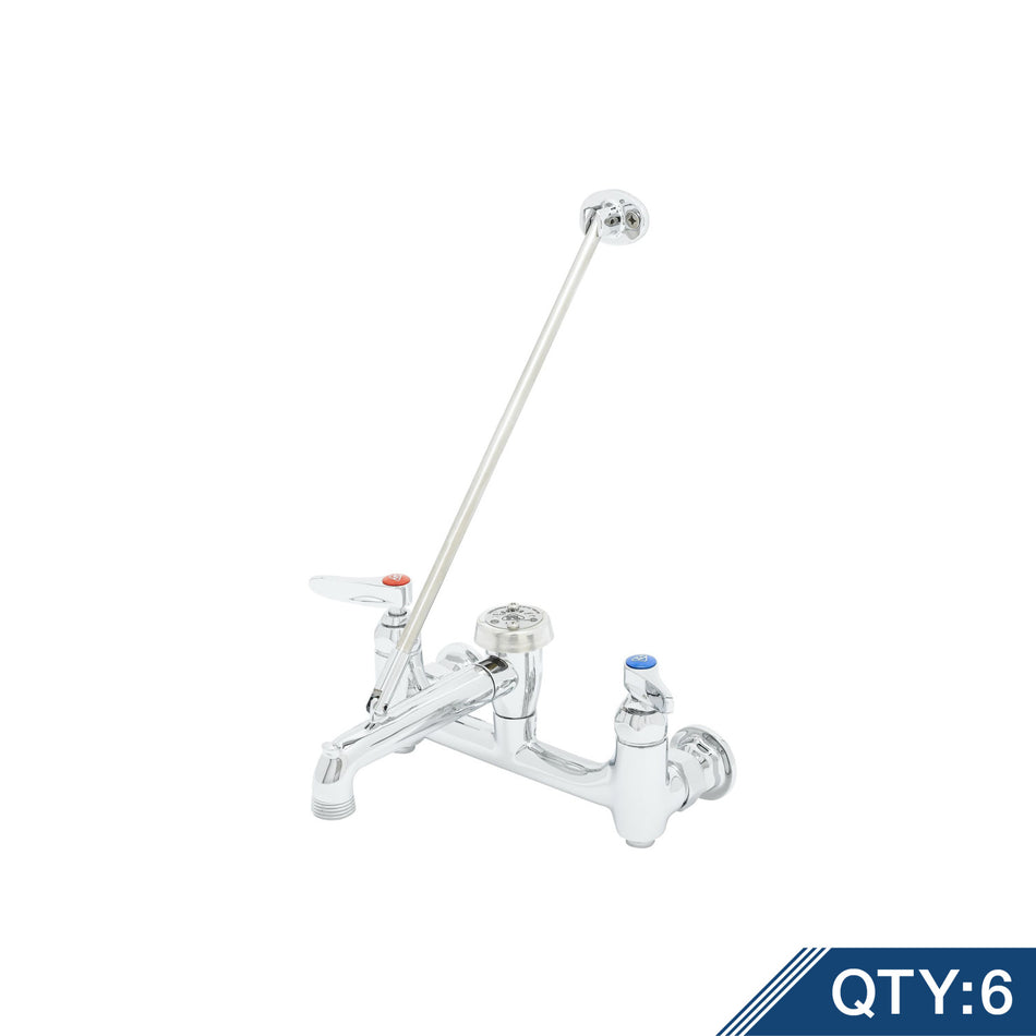 Service Sink Faucet, Wall Mount, 8" Centers, Built-In Stops, Vac. Breaker, Polish (Qty. 6)