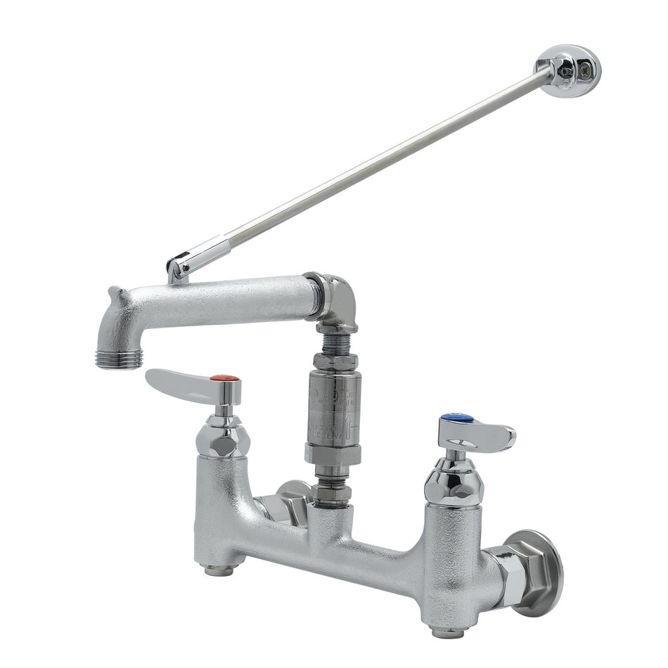 Service Sink Faucet, 8" Wall Mount, Built-In Stops, Continuous Pressure Vacuum Breaker, Rough Chrome Finish