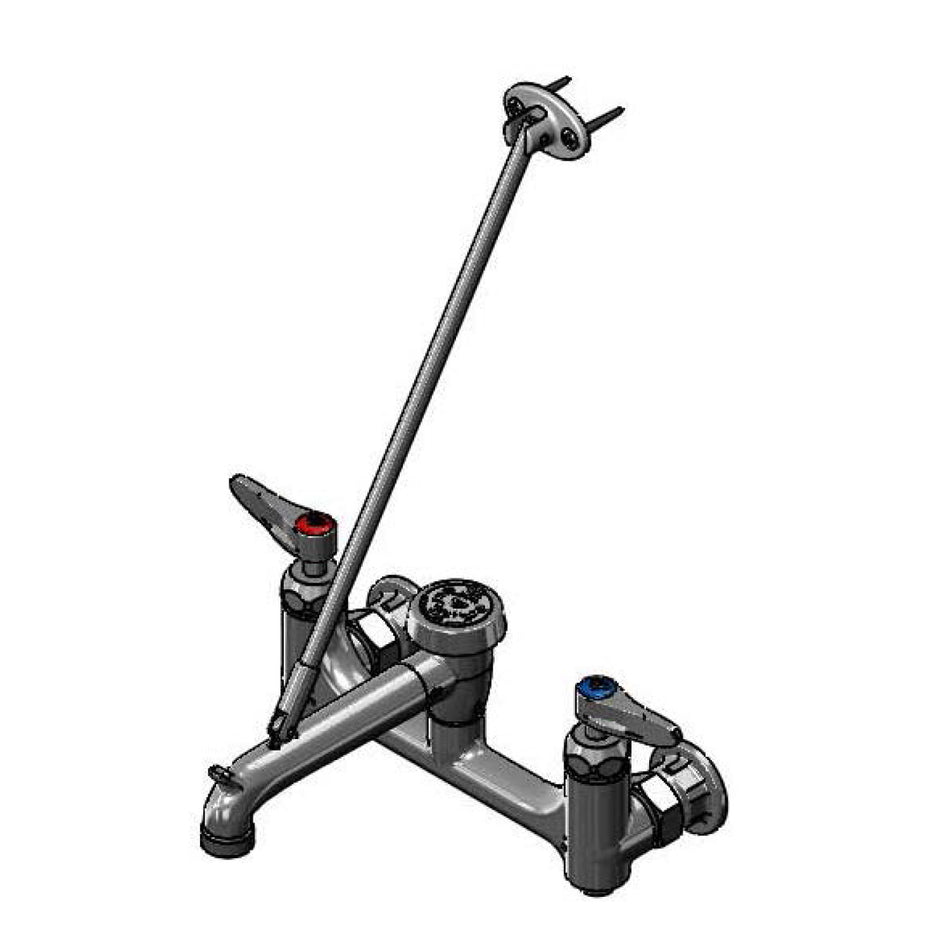 Service Sink Faucet, 8" Wall Mount, Ceramas, Lever Handles, Built-In Stops, Vacuum Breaker Polished-Chrome Finish