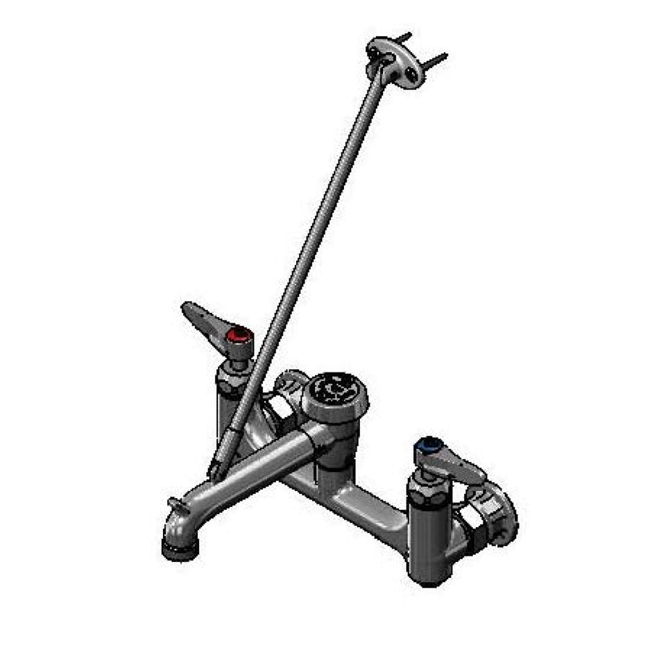 Service Sink Faucet, 8" Wall Mount, Ceramas, Built-In Stops, VB, VR Handle Screws, Polished Chrome Finish