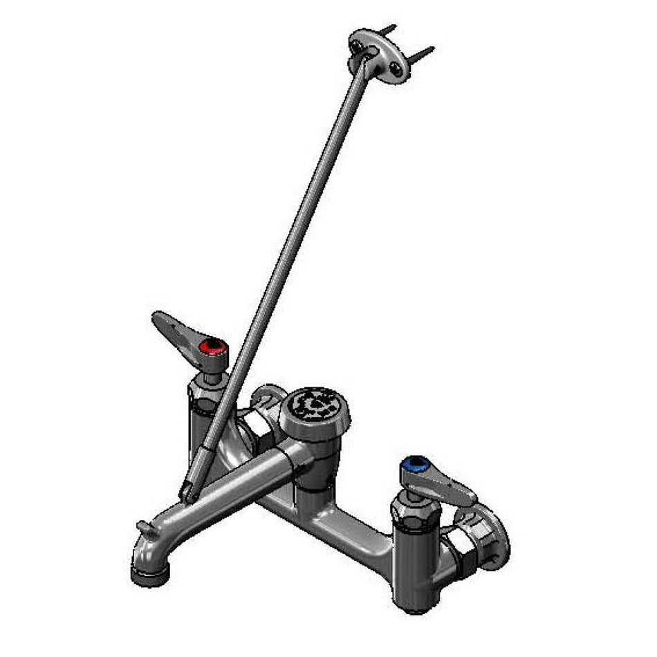 Service Sink Faucet, 8" Wall Mount, Ceramas, Built-In Stops, VB, VR Handle Screws, Rough Chrome Finish