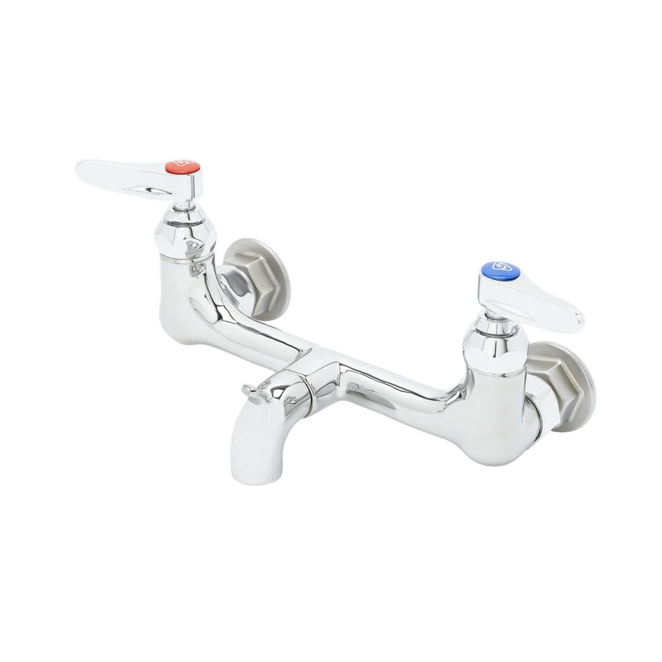 Service Sink Faucet, Wall Mount, 8" Centers, Pail Hook, Plain End Outlet, Polished Chrome