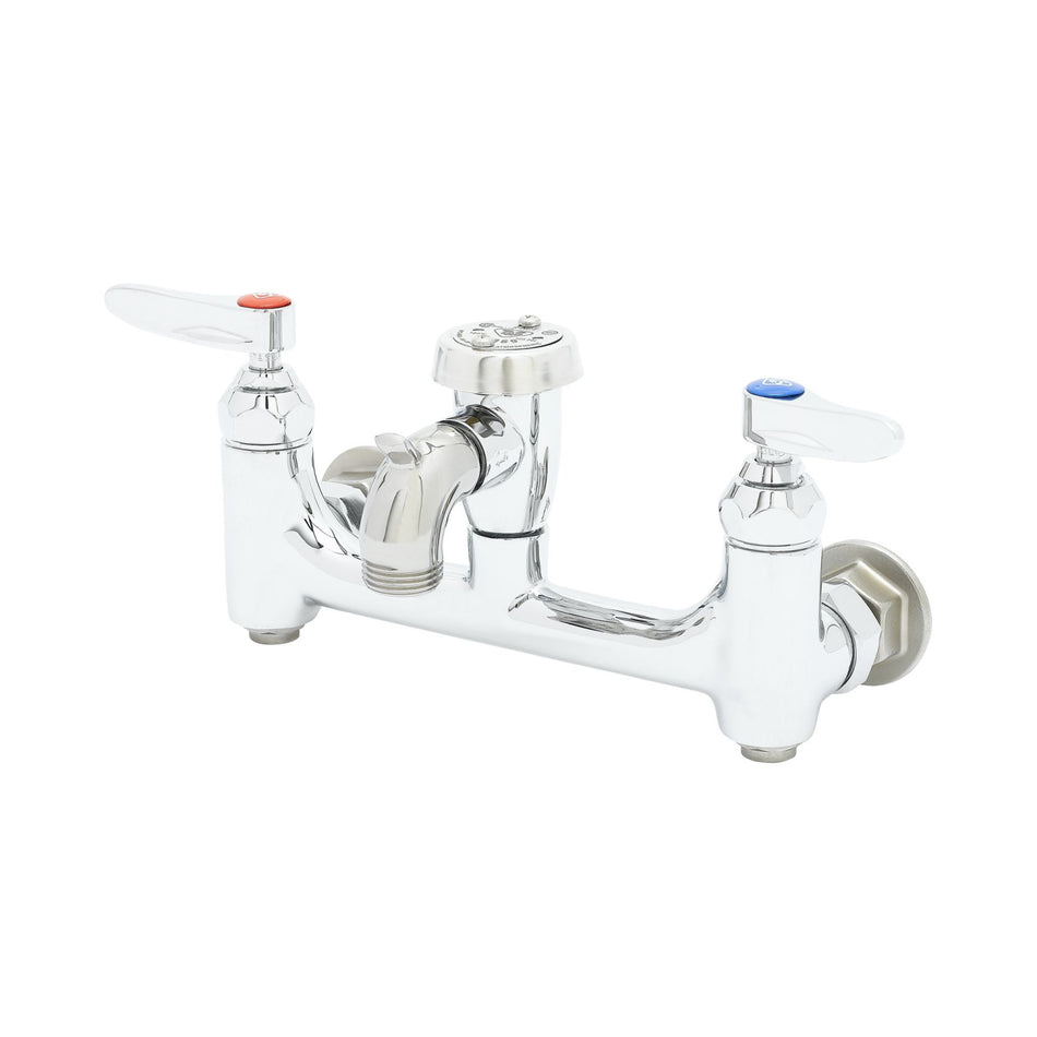 Service Sink Faucet, Wall Mount, 8" Centers, Vac. Breaker, Built-In Stops, Polished