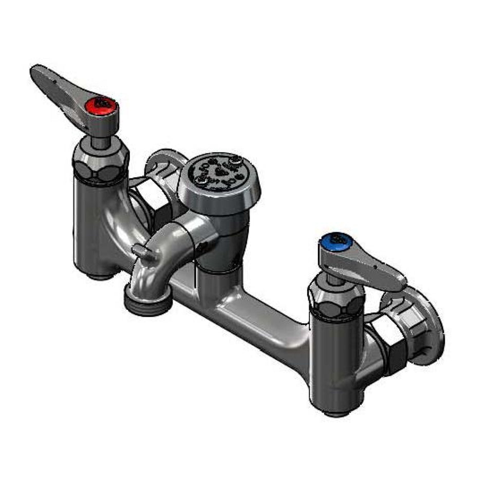 Service Sink Faucet, 8" Wall Mount, Ceramas, Vacuum Breaker, Built-In Stops, Rough Chrome