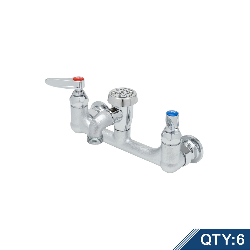 Service Sink Faucet, Wall Mount, 8" Centers, Vac. Breaker, Rough Chrome (Qty. 6)