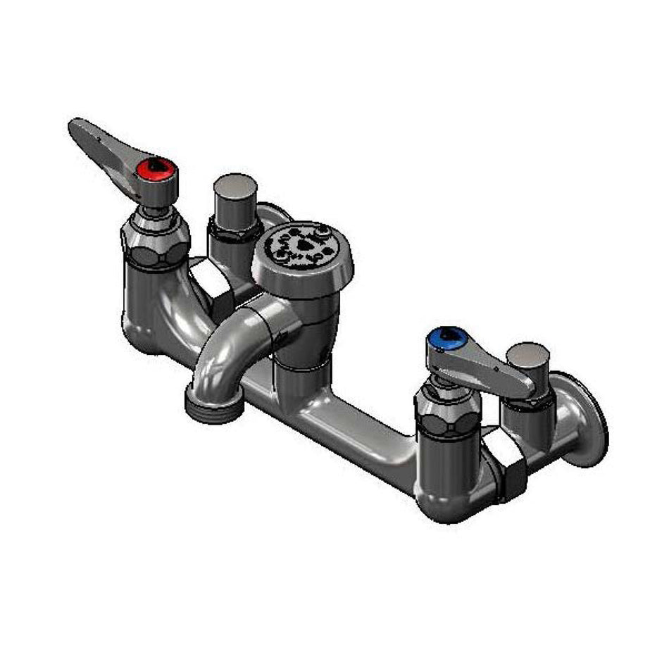 Service Sink Faucet: 8" Wall Mount, Vac Breaker, Garden Hose Outlet, 00JJ, Polished