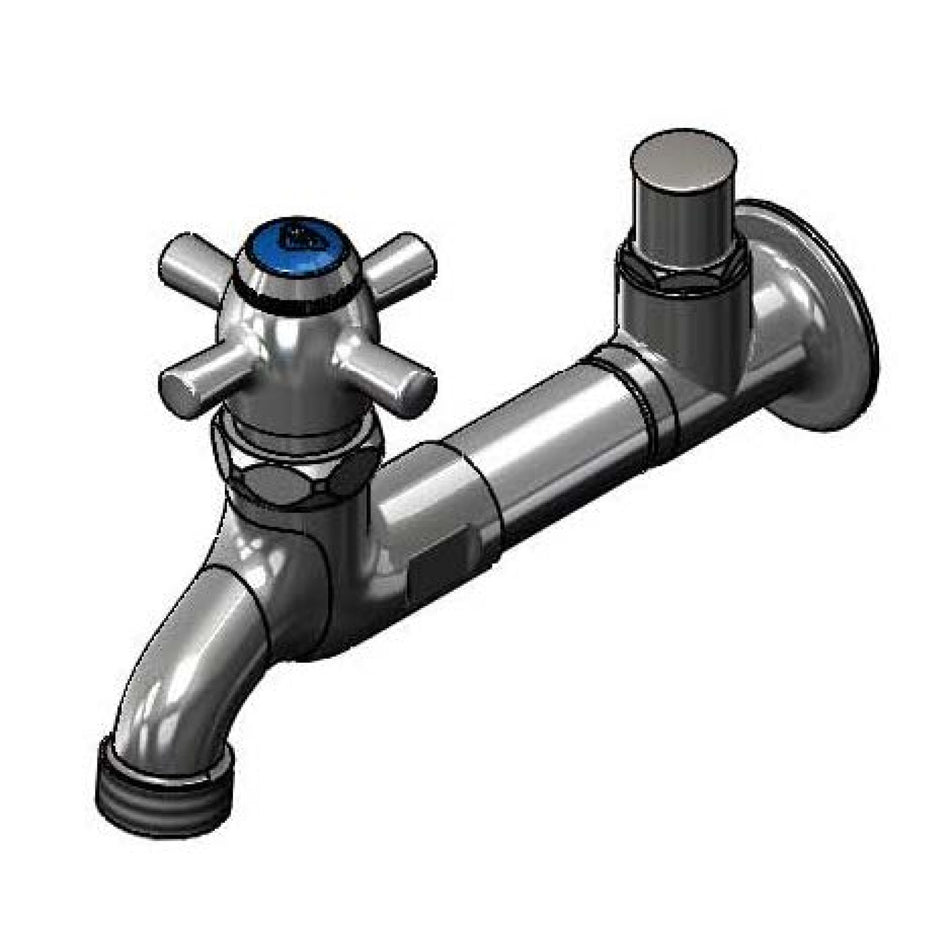 Sill Faucet, Self-Closing, 1/2" NPT Male Inlet w/ Extension & Loose Key Stop, 3/4" Garden Hose Threaded Outlet