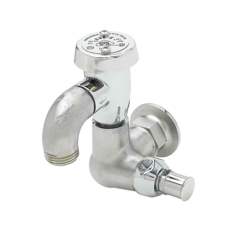 Sill Faucet, Vacuum Breaker, 1/2" NPT Female Flanged Inlet, 3/4" Hose Threads, Rough Chrome