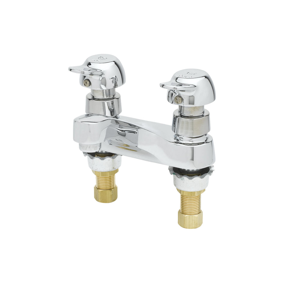 Metering Faucet, Deck Mount, 4" Centers, Pivot-Action Metering, 0.5 GPM Outlet Device