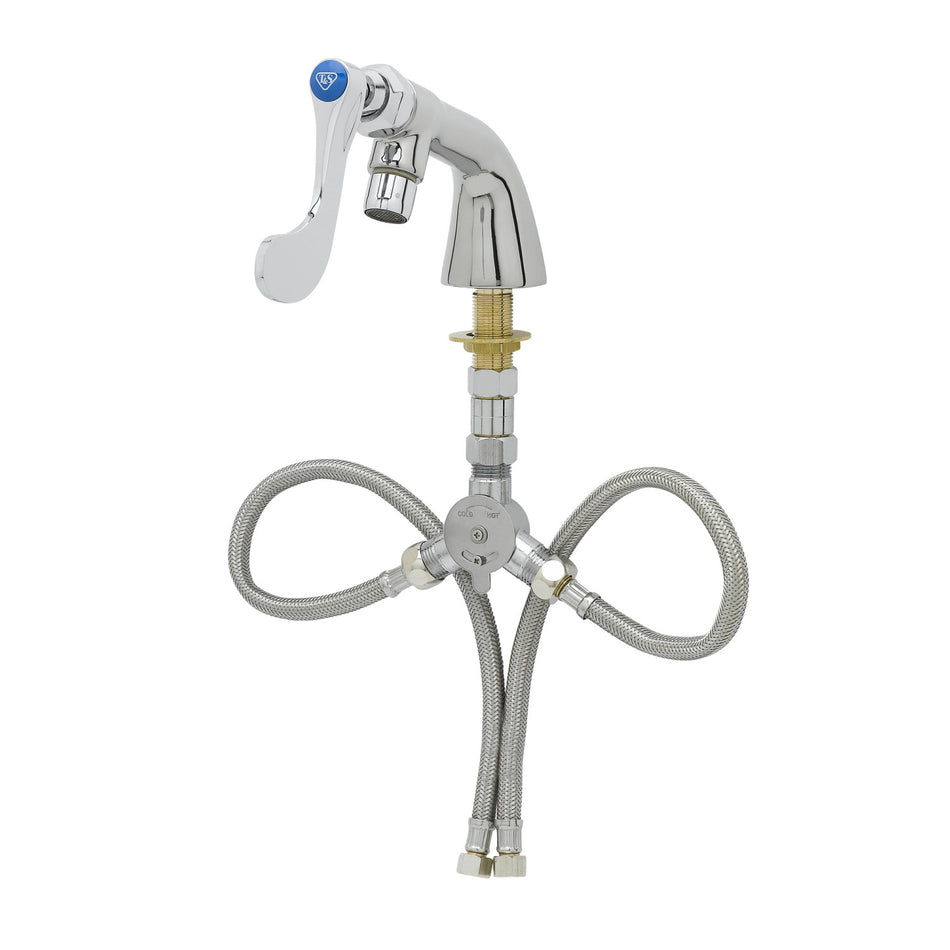 T&S B-0842 Sill Faucet w/ 1 Hole Base, Flex Hoses, Wrist Handle