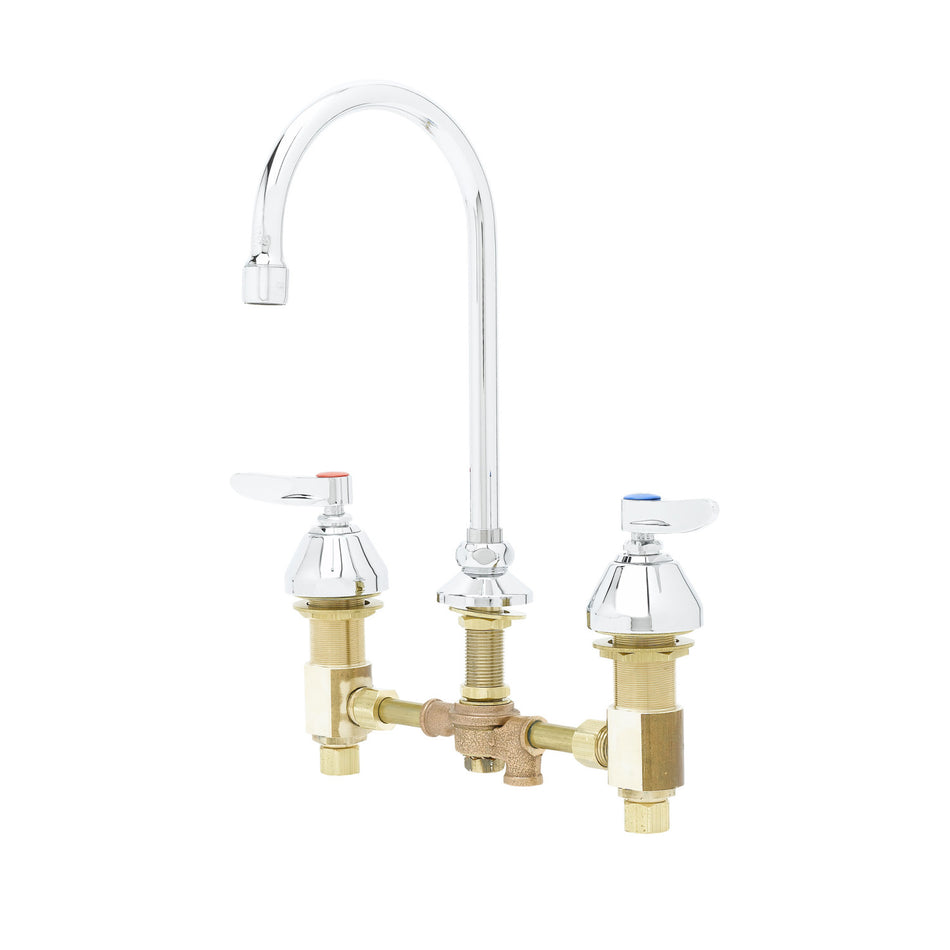 Medical Faucet, Concealed Body, Deck Mount, 8" Centers, Rigid/Swivel GN, Pedal Valve Inlet