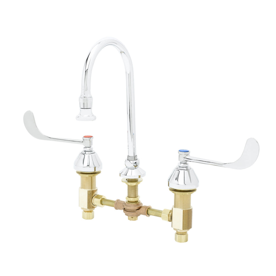 Medical Faucet, Concealed Body, 8" Centers, Wrist Handles, Rigid/Swivel GN w/Rosespray