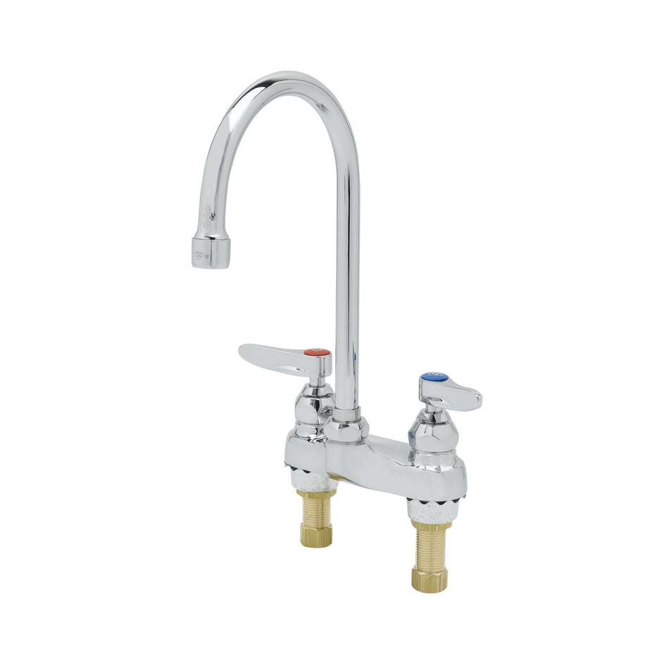 Lavatory Faucet, Deck Mount, 4" Centers, Swivel Gooseneck with Stream Regulator Outlet, 1/2" NPSM Male Shanks