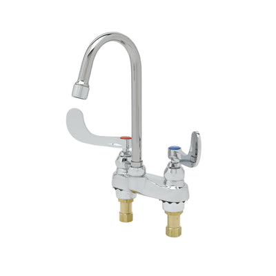 T&S Brass B-0892-01 Medical Faucet - 4 Inch Centers with Wrist Handles Rigid Gooseneck