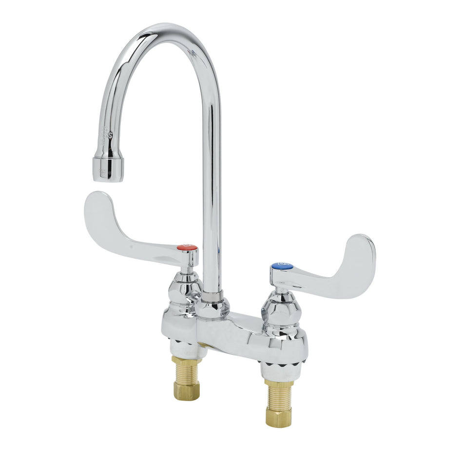 Medical Faucet, 4" Centerset, Swivel/Rigid Gooseneck, 2.2 gpm Laminar Outlet, 4" Handles
