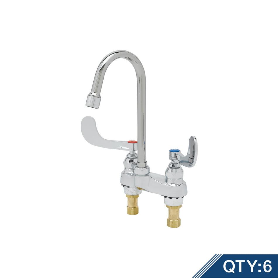Medical Faucet, Deck Mount, Rigid Gooseneck, Aerator, 4" Wrist Action Handles (Qty. 6)