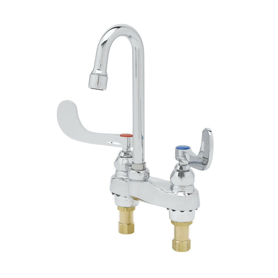 Lavatory Faucet, Deck Mount, Swivel/Rigid Gooseneck, 0.5 GPM VR Spray Device, 4" Handles