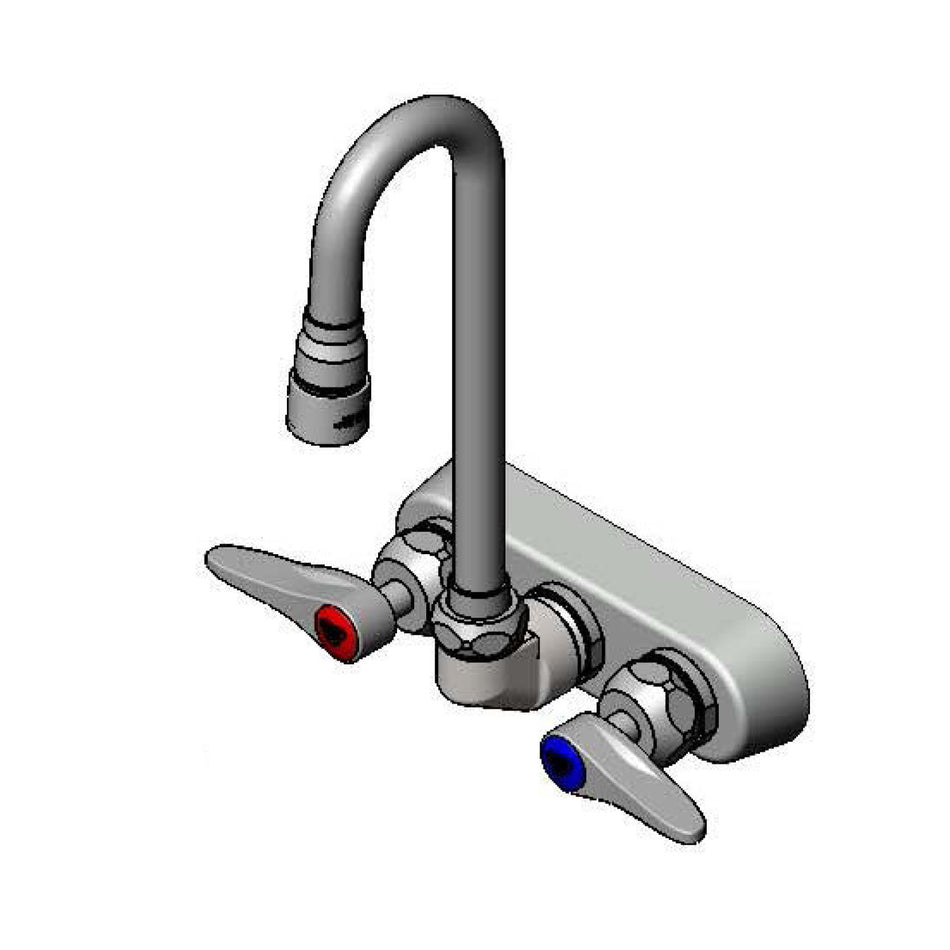 Workboard Faucet, 4" Wall Mount, Ceramas, Swivel Gooseneck, 1.0 GPM VR Aerator, Levers