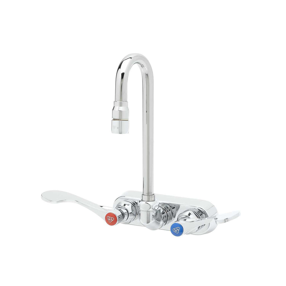 4" Workboard Faucet, Wall Mount, Ceramas w/ Check Valves, Swivel Gooseneck, 4" Handles