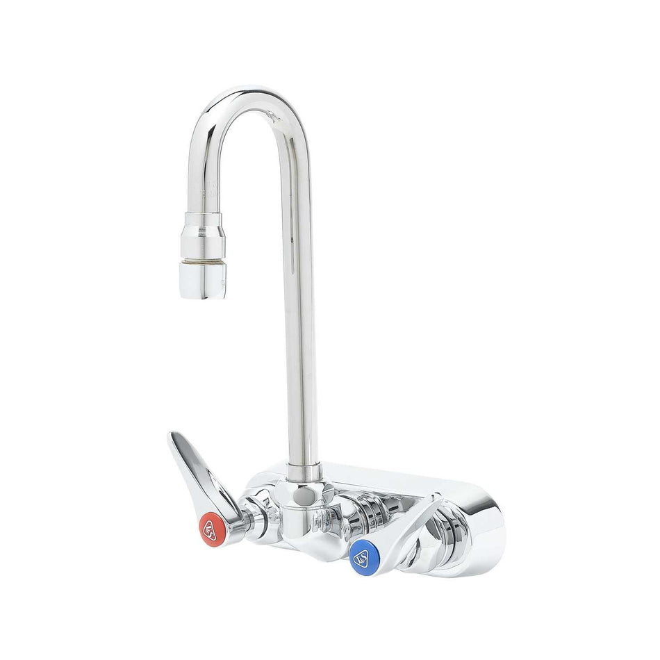 4" Workboard Faucet, Wall Mount, Ceramas w/ Check Valves, Swivel Gooseneck, Lever Handles