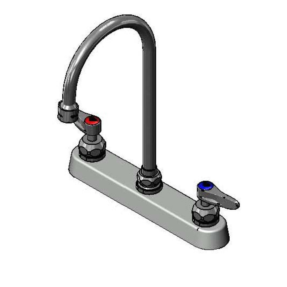 8" Deck Mount Faucet, Ceramas, Lever Handles, Swivel Gooseneck w/ VR 2.2 GPM Aerator