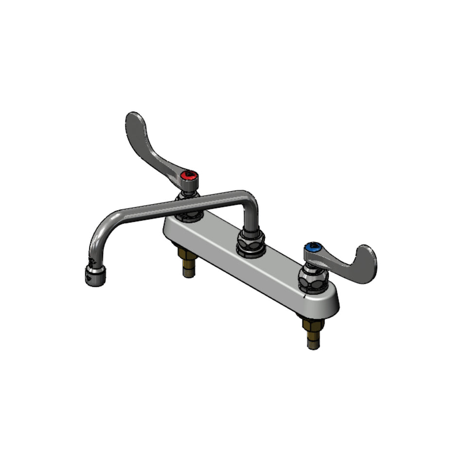 Workboard Faucet, Deck Mount, 8" Centers, 10" Swing Nozzle, Eternas, and Wrist Action Handles