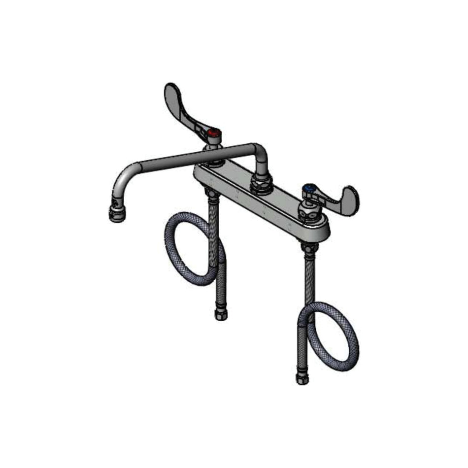 8" Deck Mount Workboard Faucet, 12" Swing Nozzle w/ 2.2 GPM Aerator, Cerama, Wrist Handles, 24" SS Flex Supply Hose