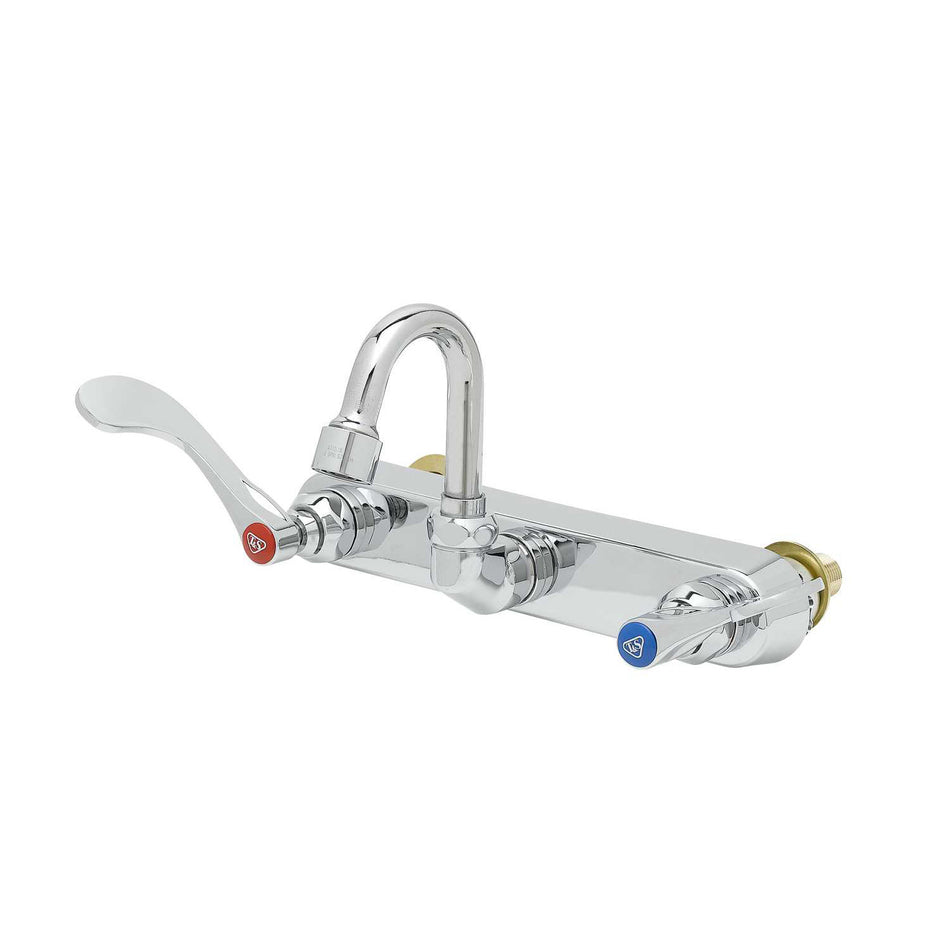 Workboard Faucet, 8" Wall Mount, Small Gooseneck w/ 1.5 GPM VR Laminar, QT Eternas & 4" Wrist-Action Handles