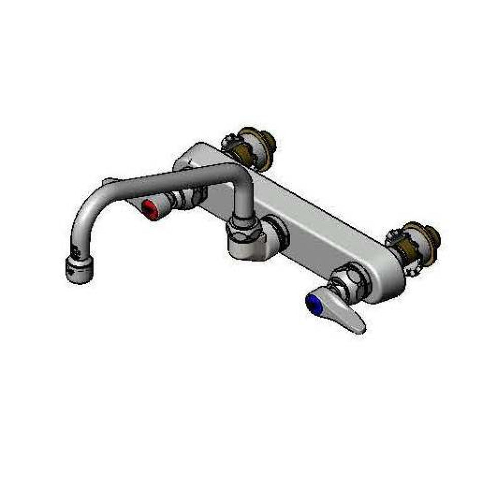 T&S B-1126-XS Splash Mount Faucet - 8" Swing Spout, 8" Centers, For Thicker Surfaces