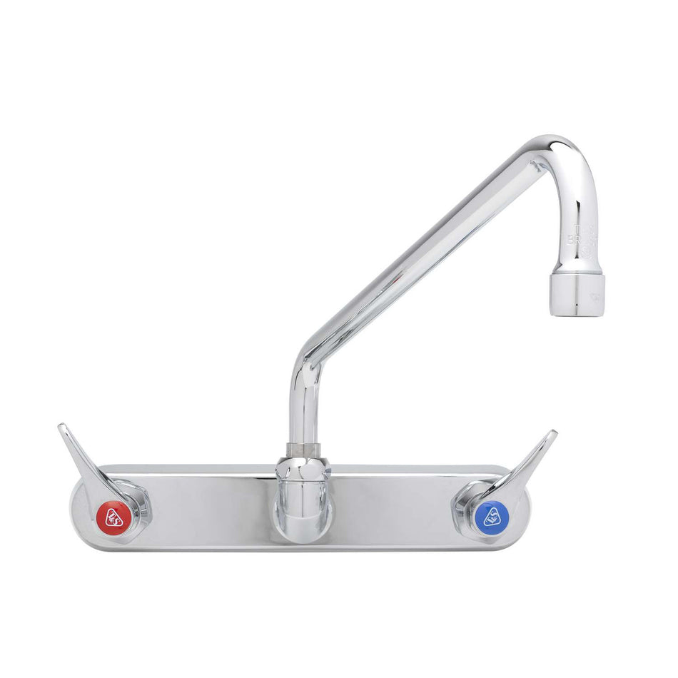8" Wall Mount Workboard Faucet, 12" Swing Nozzle w/ 2.2 GPM Aerator, Cerama, Lever Handles