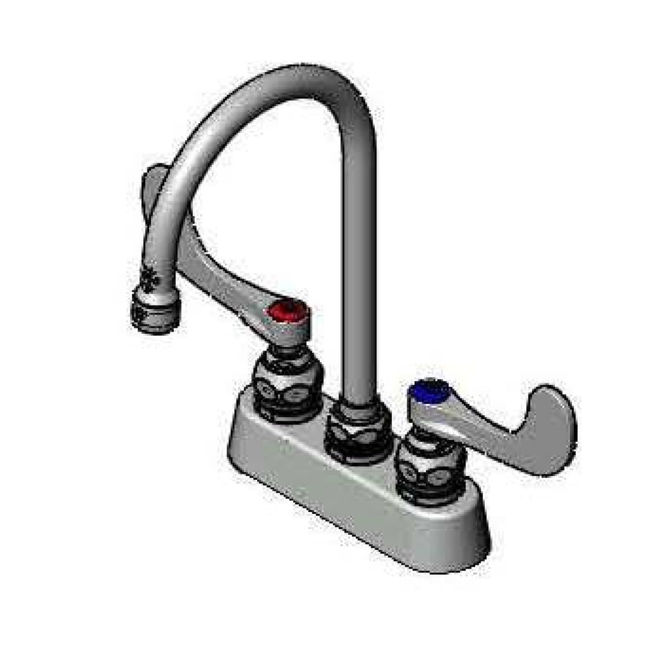 Workboard Faucet, Deck Mount, 3-1/2" Centers, Swivel Gooseneck, 4" Wrist-Action Handles