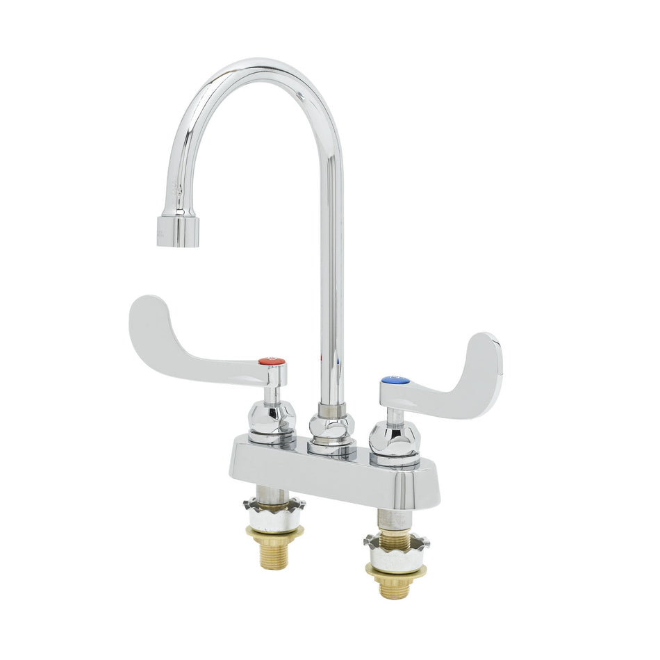 4" Deck Mount Workboard Faucet, Ceramas, Gooseneck, 1.2 GPM VR Aerator, 4" Wrist Handles