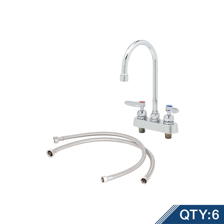 Master Pack (6) B-1141-CR-KIT-M6, Workboard Faucet, 4" Deck Mount, Ceramas, Swivel Gooseneck, 2.2 GPM Aerator, Lever Handles w/ Inlet Kit