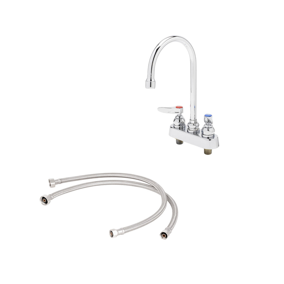 Workboard Faucet, Deck Mount, 4" Centers, 133X Swivel Gooseneck, Lever Handles w/ Inlet Kit