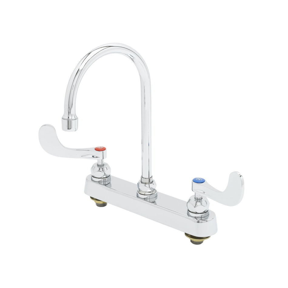 8" Deck Mount Workboard Faucet, Ceramas, 4" Wrist-Action Handles, 133X Swivel Gooseneck