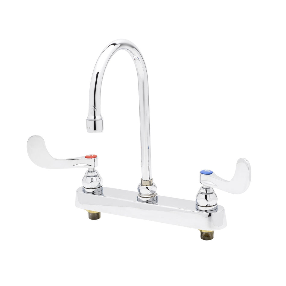 T&S B-1142-04 Deck Mount Workboard Mixing Faucet w/ 6" Swivel Gooseneck & Wrist Action Handles