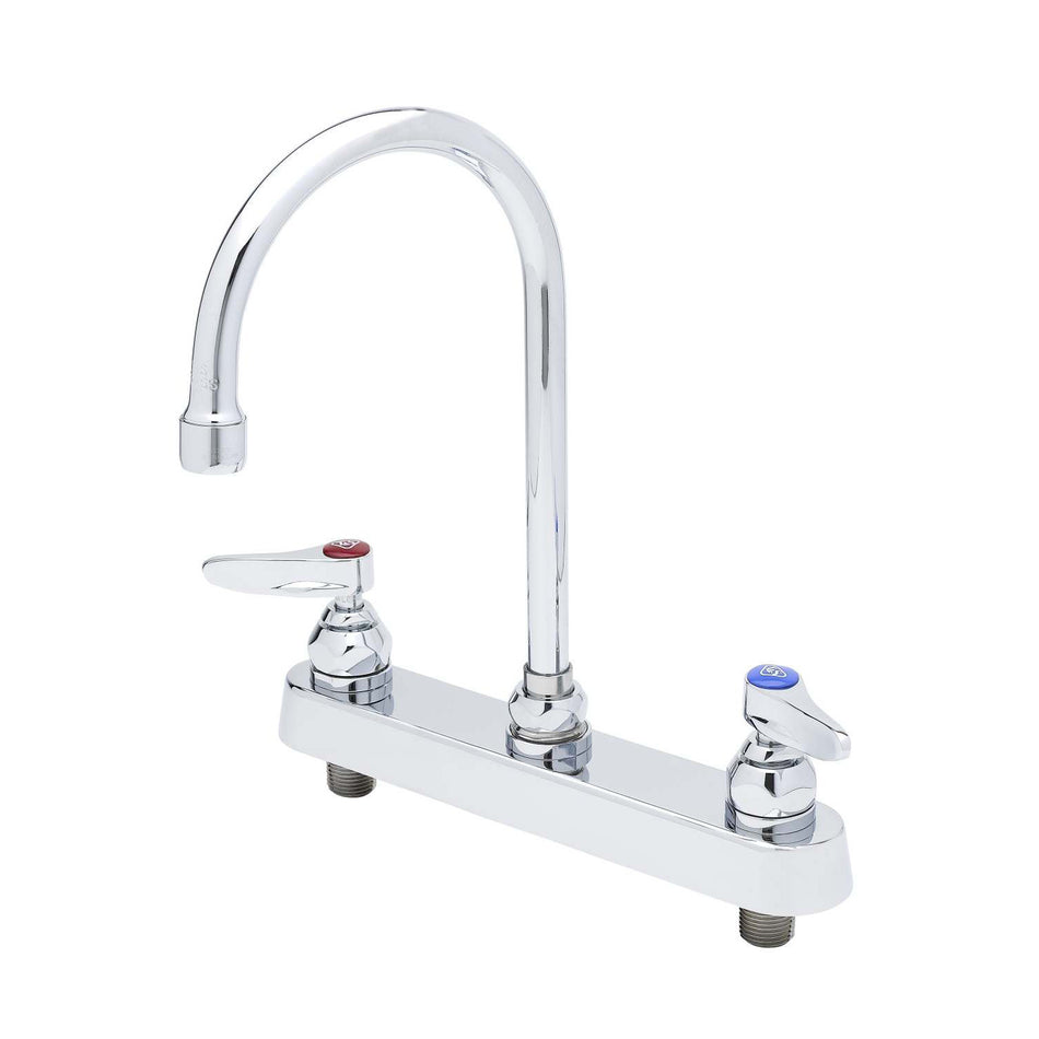 T&S B-1142 Deck Mount Faucet - 5 3/4" Swivel Gooseneck Spout, 8" Centers
