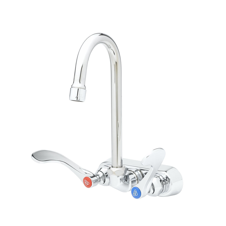 Workboard Faucet, 4" Wall Mount, 179X-A22 Swivel Gooseneck, 4" Handles, Ceramas 2.2 GPM Aerator