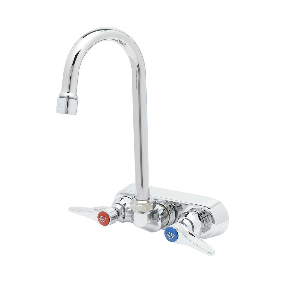T&S B-1146-02A Wall Mount Workboard Faucet w/ 4 3/8" Swivel Gooseneck & Lever Handles