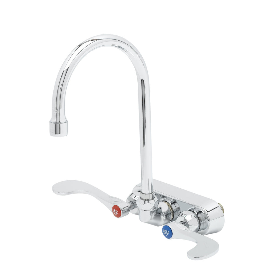 4" Backsplash Workboard Faucet, Ceramas, 4" Handles, Swivel Gooseneck, 1.5 GPM Aerator