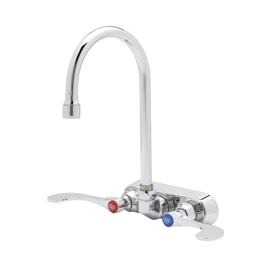 T&S B-1146-04 Splash Mount Faucet - 5 3/4" Swivel Gooseneck Spout, 4" Centers