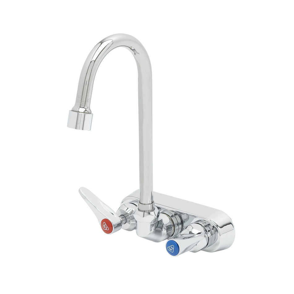 Workboard Faucet, 4" Wall Mount, Ceramas, Gooseneck, 1.2 GPM VR Aerator, Lever Handles