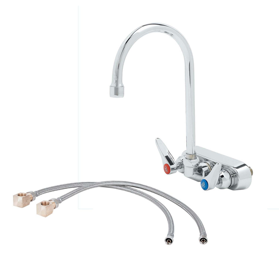 Workboard Faucet, 4" Wall Mount, Ceramas, Swivel Gooseneck, 2.2 GPM Aerator, Lever Handles w/ Inlet Kit