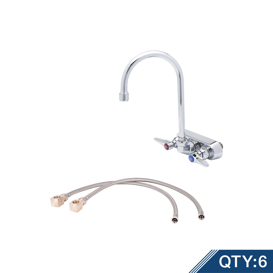 Master Pack (6) B-1146-KIT-M6, Workboard Faucet, 4" Wall Mount, 133X Swivel Gooseneck, Lever Handles w/ Inlet Kit
