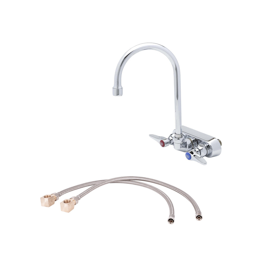 Workboard Faucet, 4" Wall Mount, 133X Swivel Gooseneck, Lever Handles w/ Inlet Kit