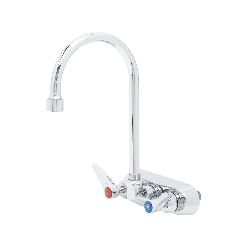 4" Wall Mount Faucet, Ceramas, Lever Handles, 6" Swivel Gooseneck, 1.2 GPM VR Aerator