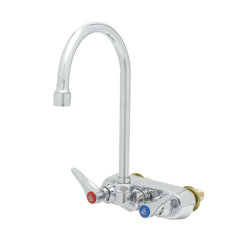 T&S B-1146-XS Splash Mount Faucet - 5 3/4" Swivel Gooseneck Spout, 4" Centers, For Thicker Surfaces