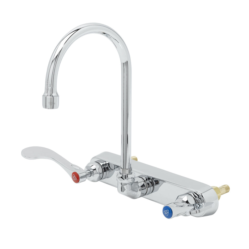 8" Backsplash Workboard Faucet, Ceramas, 4" Handles, Swivel Gooseneck, 2.2 GPM Aerator